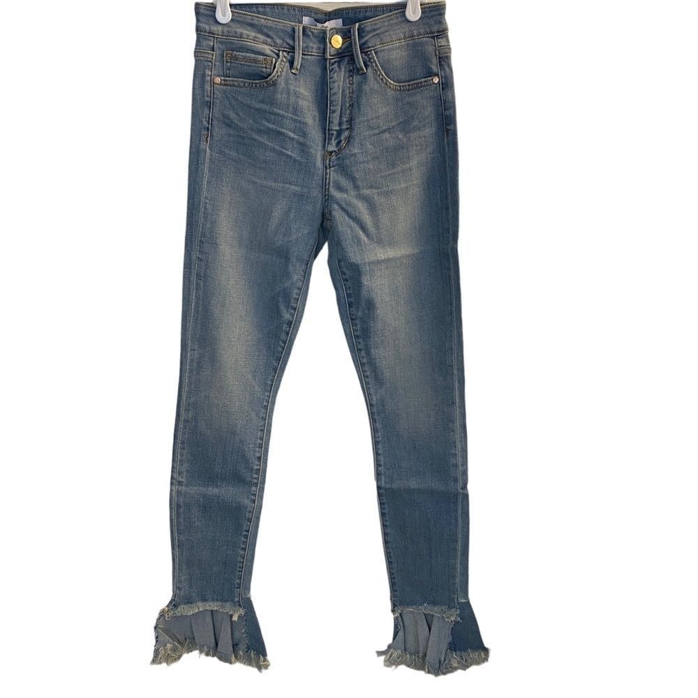 Sam Edelman NWT Women's 27 High Rise Flare Bell Bottom Jeans Frayed‎ Hem Blue